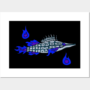 Lich Longnose Hawkfish Blue Flames Posters and Art